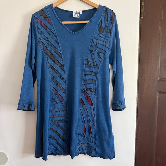PARSLEY & SAGE | Blue Cotton Jersey Tunic Dress Artwear Art to wear | Large - Picture 1 of 7